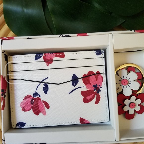 BOXED CARD HOLDER KATE SPADE KEY FOB STACI TEA GARDEN FLORAL BRAND NEW - Picture 4 of 7